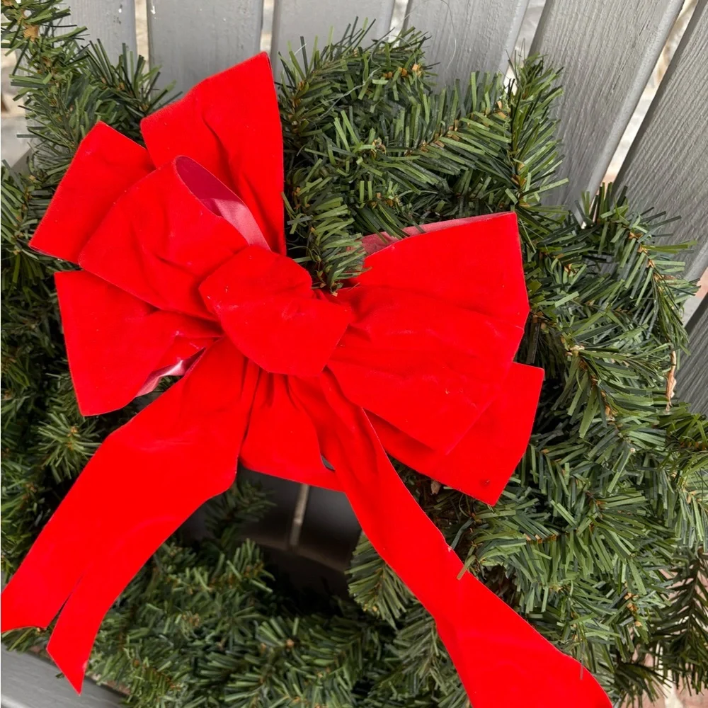 Holiday Evergreen Wreath with Red Bow